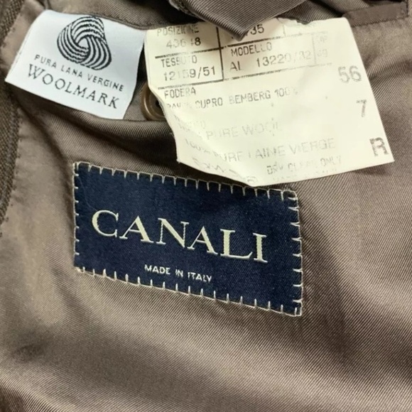 VINTAGE 90s CANALI LORO PIANA Men Blazer 110’s 56R Wool Brown Italy PINSTRIPES - Picture 12 of 12